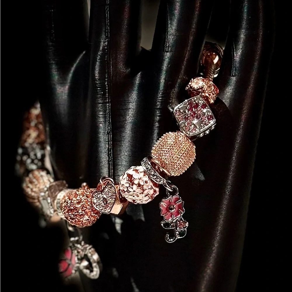 Elegant Rose Gold and Silver Charm Bracelet